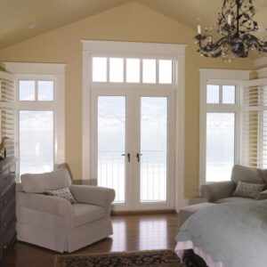 patio doors surrounded by tall windows